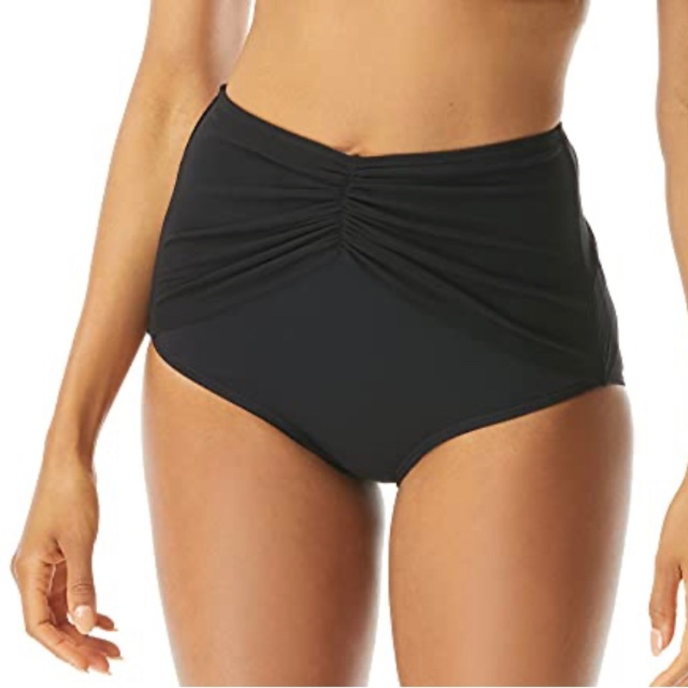 Coco Reef Diva High Waist Classic Bikini Bottom with Mesh Ruching Black X-Large